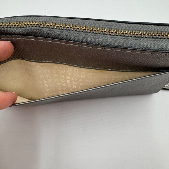 Kate Spade New York Gray Leather Zip-Around Wallet With 12 Card Slots & Interior - Picture 4 of 14